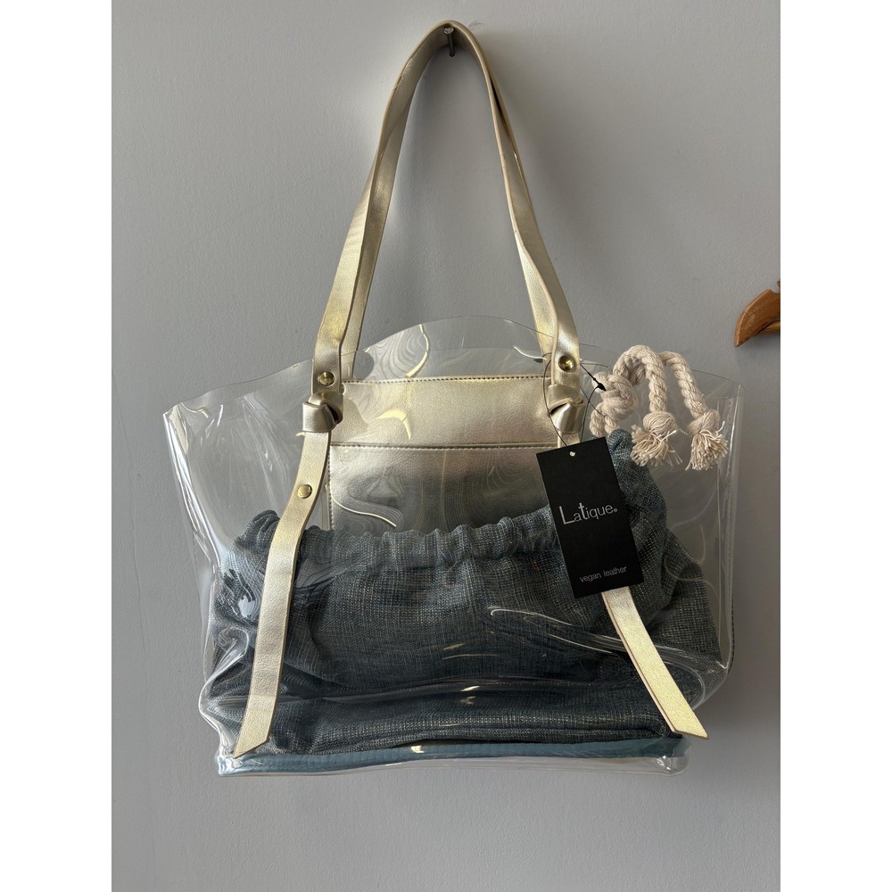 Latique Shoulder Bag Womens Large Clear Lagoon PVC Cairo Pouch Vegan Leather